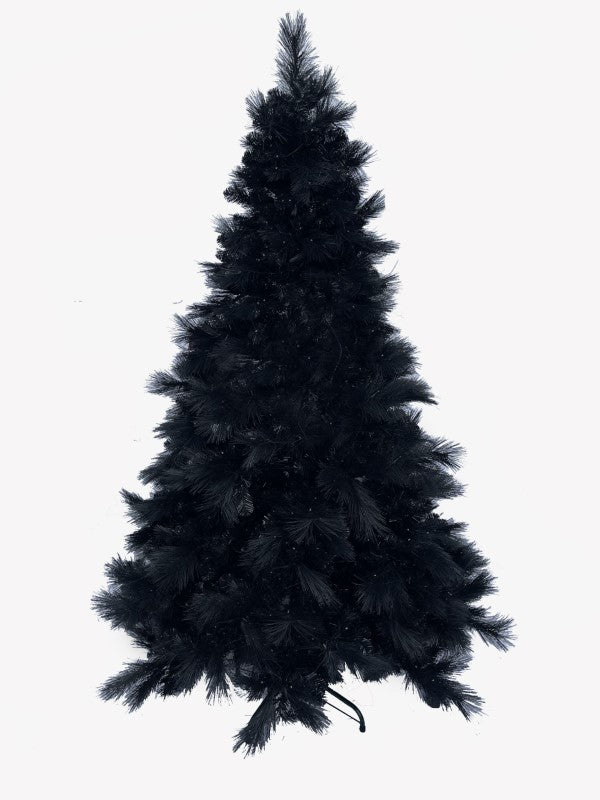7' Black Luxury Pine Tree with 1700 tips, elegant design for modern holiday decor, easy setup and maintenance-free.