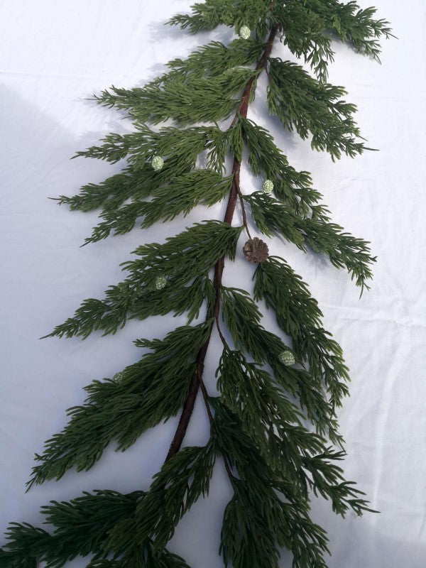 Lifelike 180cm artificial juniper pine garland with realistic seeds, perfect for year-round home decor and special events.