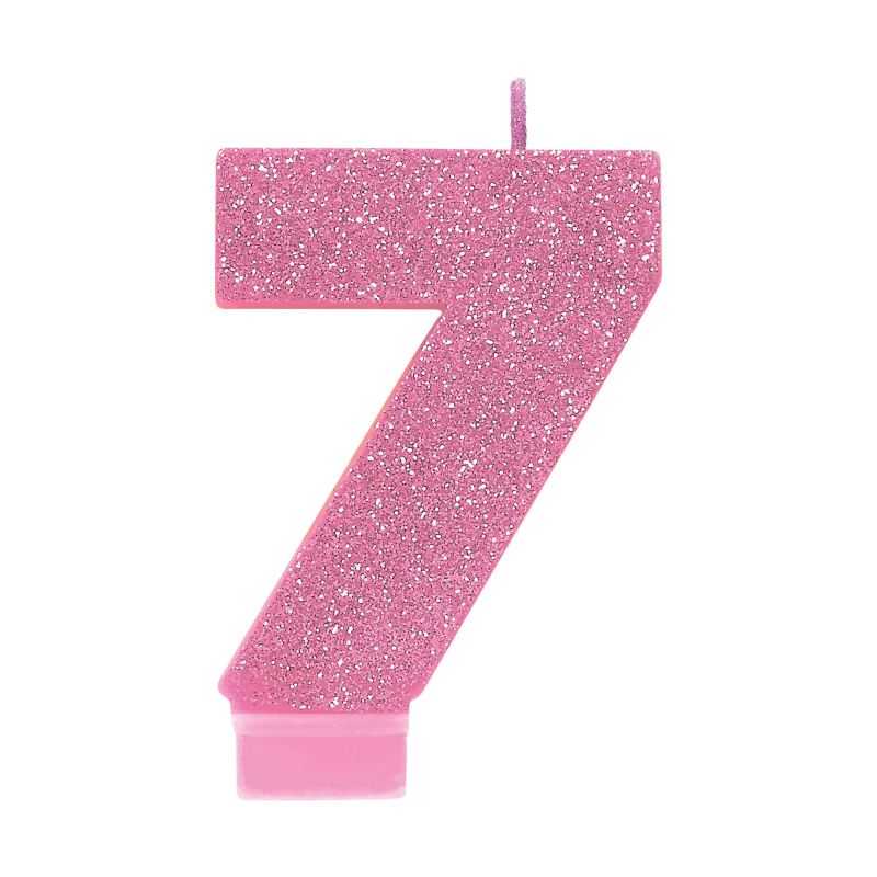#7 Pink Glitter Numeral Candle