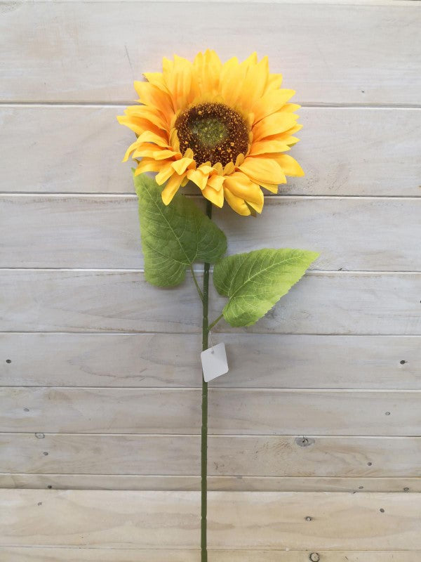 Lifelike artificial sunflower stem, 15cm tall, perfect for home decor, weddings, or DIY arrangements.