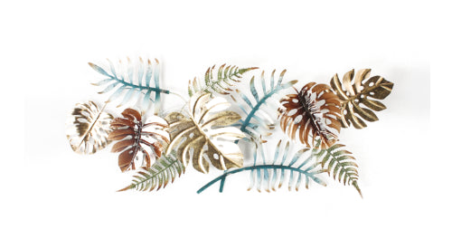 Intricate metal wall art featuring ferns and leaves, perfect for enhancing modern interiors with a natural touch.