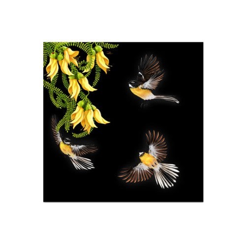 Sophie Blokker Kiwiana LED canvas featuring illuminated fantails in flight, adding Kiwi charm to any home decor.