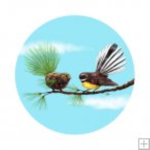 Framed print of a vibrant fantail, showcasing Kiwiana charm on glass, perfect for contemporary decor and nature lovers.