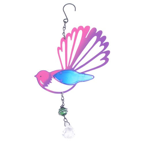 Colorful Fantail Suncatcher, 30 cm long, creates beautiful rainbows when sunlight filters through, enhancing home decor.