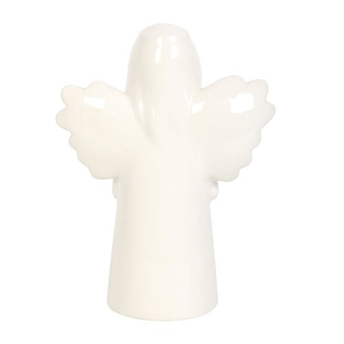 Ceramic angel ornament with gold star, conveying the message of friendship in a delicate and timeless design.