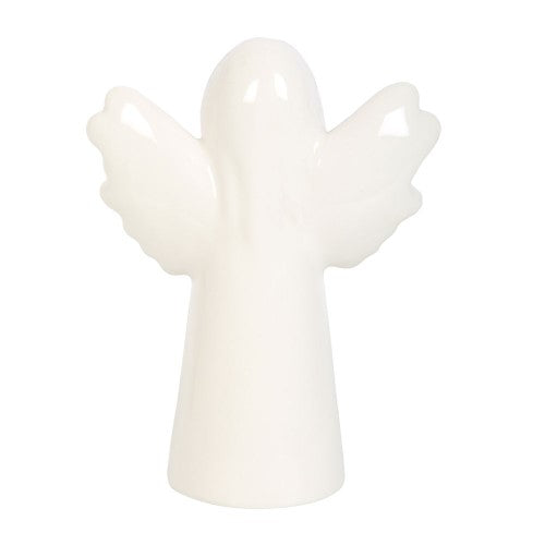 Ceramic angel ornament with gold star, features message 'Fly with the angels, Dance with the stars', perfect for home decor or gifts.