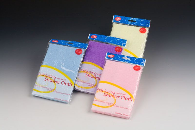 Set of 6 brightly colored exfoliating shower cloths, measuring 100 x 30 cm, for a refreshing skin rejuvenation experience.