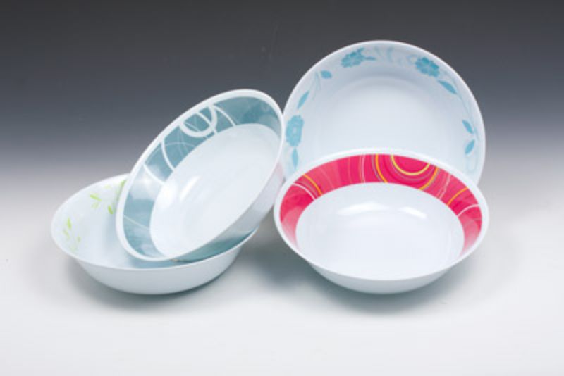 Colorful set of 6 melamine salad bowls, 30cm, perfect for salads and snacks, ideal for indoor and outdoor dining.
