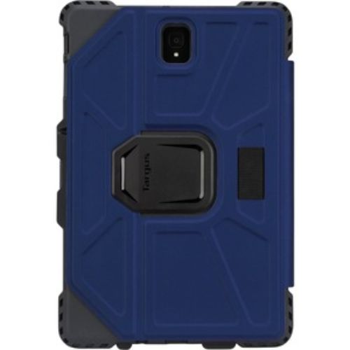Blue Targus Pro-Tek flip case for Samsung Galaxy Tab S4, offering military grade protection and versatile viewing options.