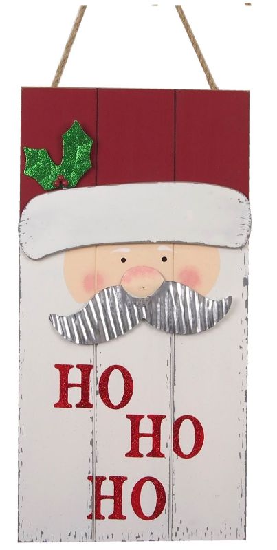 Vintage wooden plank sign featuring a classic Santa design, perfect for holiday decor and nostalgic Christmas charm.