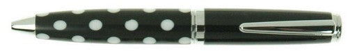 Vibrant polka dot ballpoint pen in black gift box, perfect for stylish writing and thoughtful gifting.