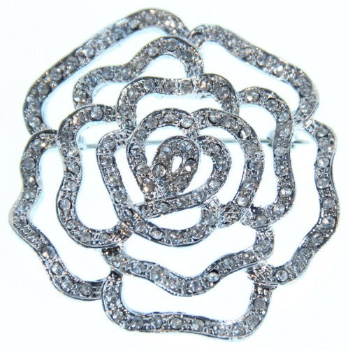 Clear Crystal Rose Brooch featuring sparkling crystals, perfect for adding elegance to any outfit or occasion.