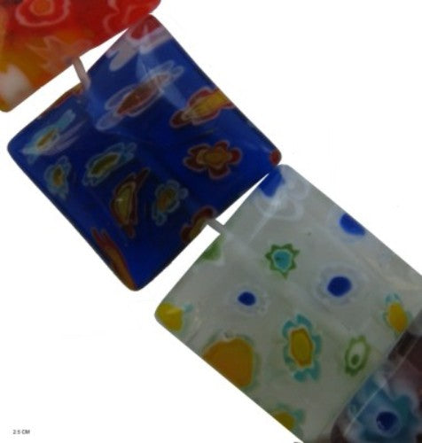 Colorful 12mm square Venetian beads, perfect for elegant jewelry-making; pack of 34 durable, intricately designed beads.