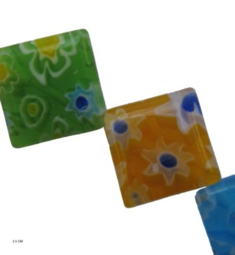 10mm square Venetian beads in vibrant colors, glossy finish, ideal for jewelry making and DIY crafts, 34 pieces per pack.