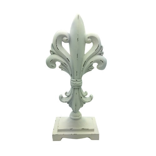 Elegant white Fleur De Lys décor, 22x10.5x45 cm, perfect for adding sophistication to any room's aesthetic.