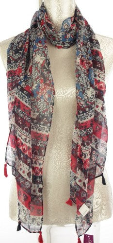 Colorful Multi Pattern Scarf in lightweight polyester, perfect for stylish layering in spring and fall.