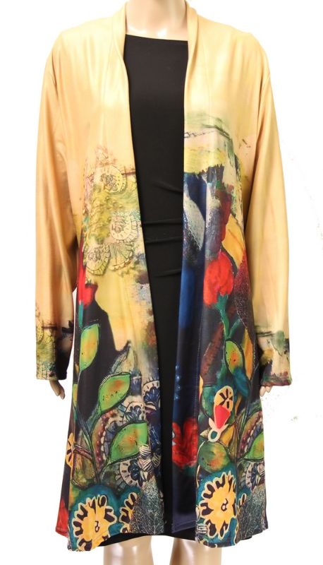 Stylish small coat cape with a botanical print, crafted from sustainable materials, perfect for layering and all occasions.