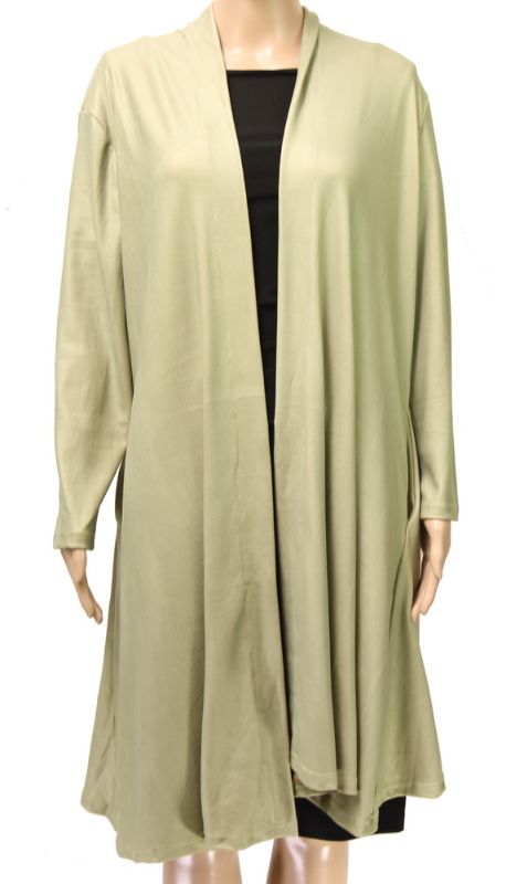 Olive coat cape in small, featuring spacious arm openings and elegant drape, ideal for stylish layering and comfort.