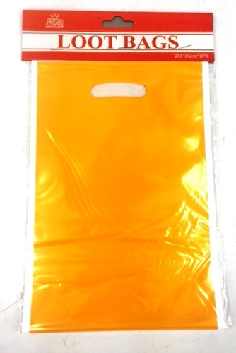Bright orange loot bags (10 units) for parties, 16.5 x 25cm, durable and eye-catching, perfect for gifts and treats.