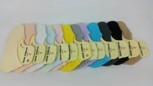 Colorful mix of 12 pairs of invisible socks designed for comfort, breathability, and a snug fit, perfect for low-cut shoes.
