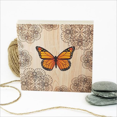 Art Block: Monarch - Squares featuring a colorful butterfly on eco-friendly plywood, perfect for stylish home decor.