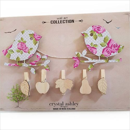 Charming bird-shaped pegs for hanging kids' artwork and photos, made from durable MDF, enhances creative wall decor.