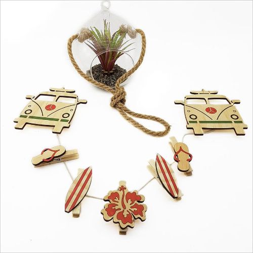 Surfer Van Art Pegs for hanging photos and notes, adding coastal charm to any room with playful design and durable string.