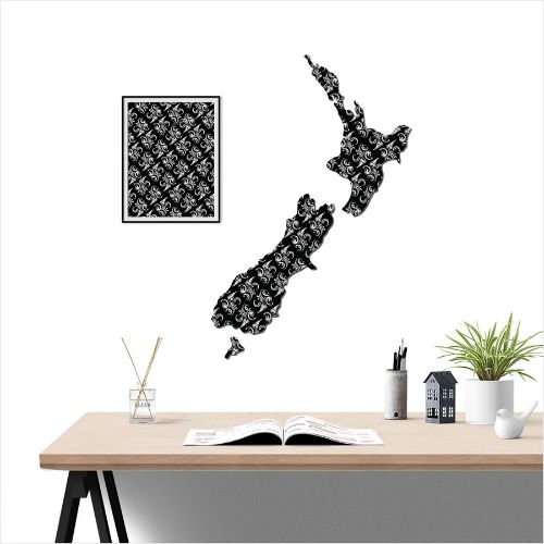 Kiwiana Wall Art featuring a large NZ Map with a Black Fern Pattern, perfect for showcasing Kiwi culture and pride.