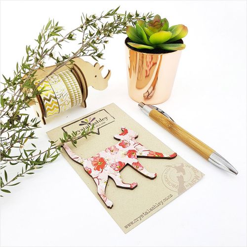 Pink floral wall art featuring a charming cat design, crafted from lightweight 3mm MDF for versatile home decor.