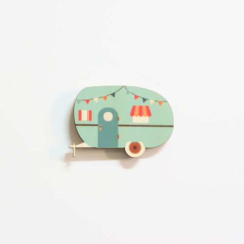 Mini Pine Veneer Wall Art shapes featuring a caravan design, perfect for home decor and crafting projects.