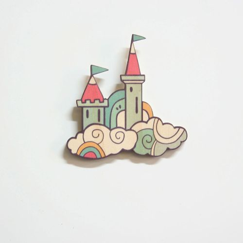 Miniature castle-shaped wall art crafted from eco-friendly pine veneer, perfect for creative decor in any room.