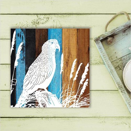 Kiwiana Wall Art featuring a vibrant Kea, crafted on lightweight plywood for stylish, eco-friendly decor.