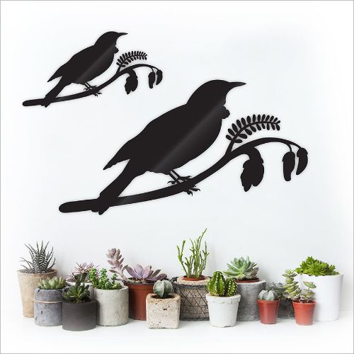 Kiwiana wall art featuring a tui on vibrant kowhai blossoms, crafted from durable Aluminium Composite Material, perfect for indoor or outdoor display.