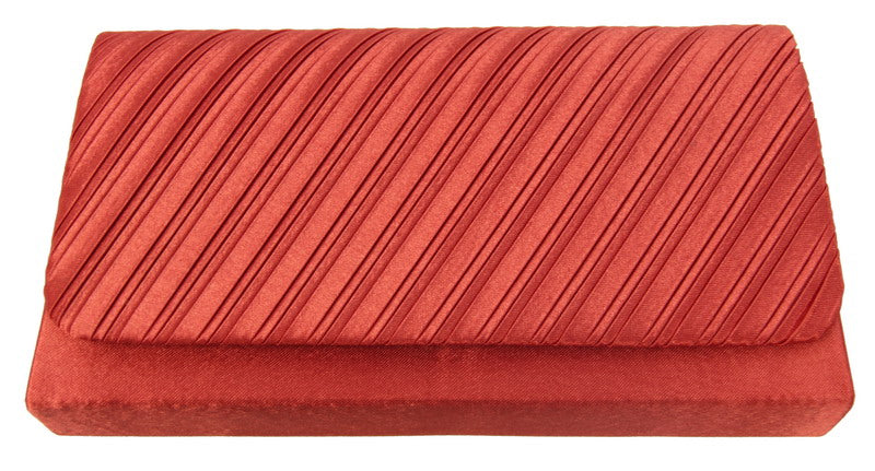 Rust crinkle evening bag with silver chain, perfect for special occasions, measuring 22x10x6cm, stylish and functional.