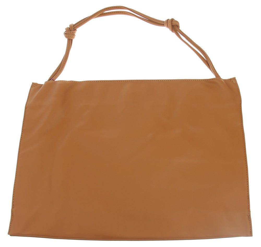 Chic caramel imitation leather bag with spacious interior, perfect for elevating any outfit with style and versatility.