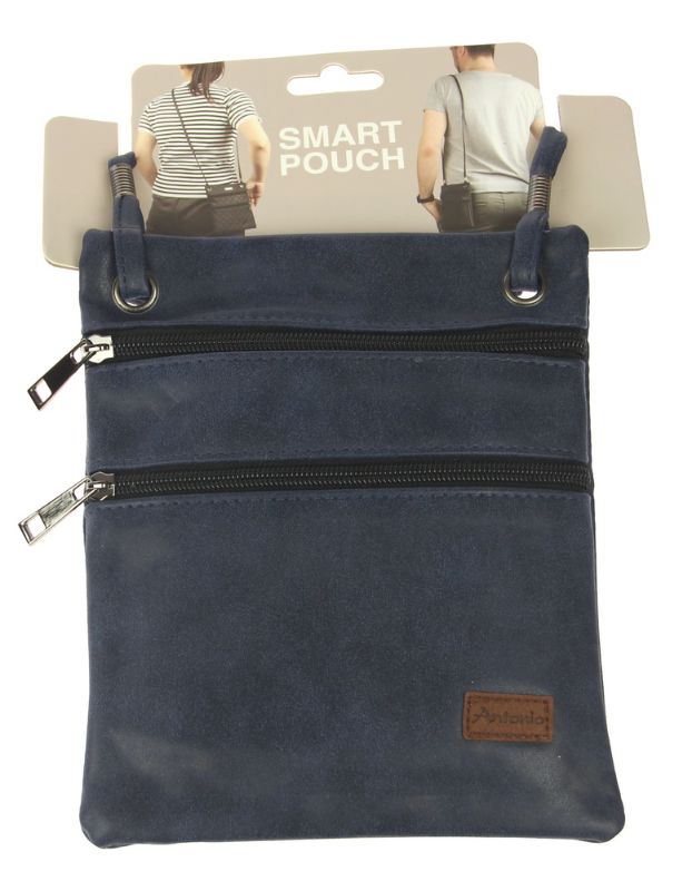 Navy PU Compartment Bag, 21cm x 17cm, stylish and durable with organized space for essentials, perfect for any occasion.