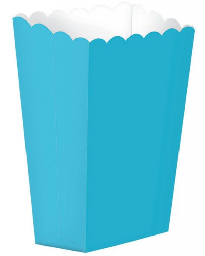 Vibrant Caribbean Blue popcorn favor boxes, pack of 5, perfect for weddings and events, measuring 5 1/4" x 3 3/4".