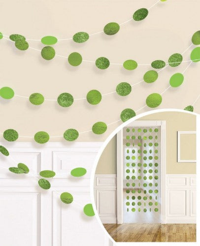 Vibrant kiwi glitter string decorations, 7 feet long, perfect for adding sparkle to spring or summer celebrations. Pack of 6.