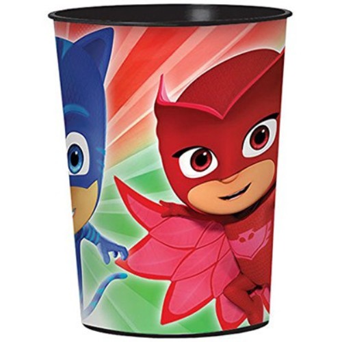 Colorful PJ Masks favor cup featuring Catboy, Owlette, and Gekko, perfect for kids' parties and everyday use.