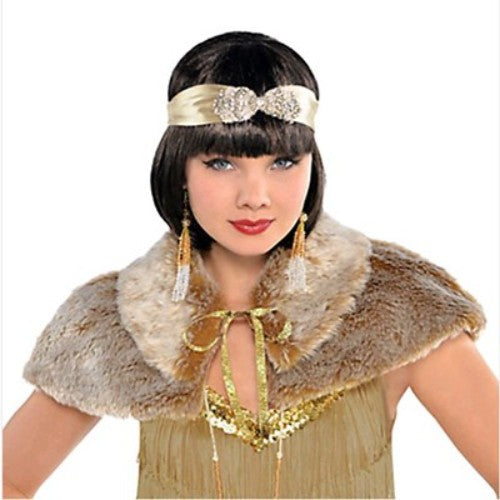 Vintage-inspired faux fur capelet embodying 1920s glamour, perfect for themed events and elegant layering.