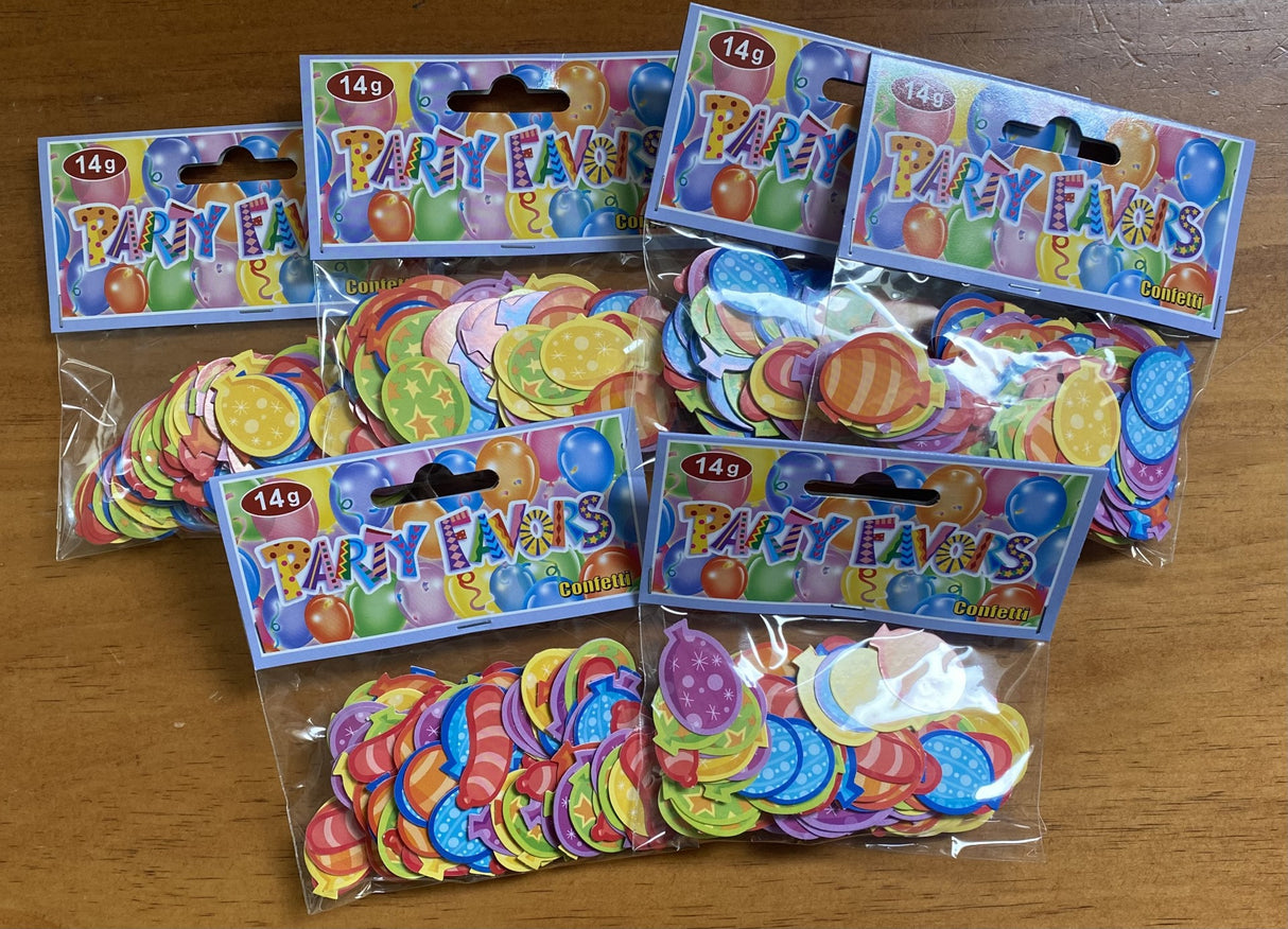 Colorful balloon-shaped confetti in 6 packs, perfect for enhancing celebrations and creating a festive atmosphere.