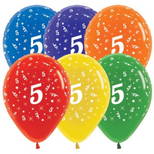Colorful latex balloons for age 5 celebrations, featuring jewel crystal hues in a 25-pack for vibrant party decor.