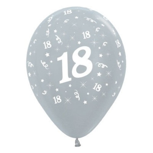 Pack of 25 silver metallic pearl balloons, 30cm, perfect for 18th birthday celebrations and festive decor.