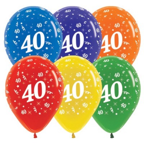 Colorful pack of 25 jewel-toned latex balloons for celebrating a 40th birthday, featuring elegant crystal accents.