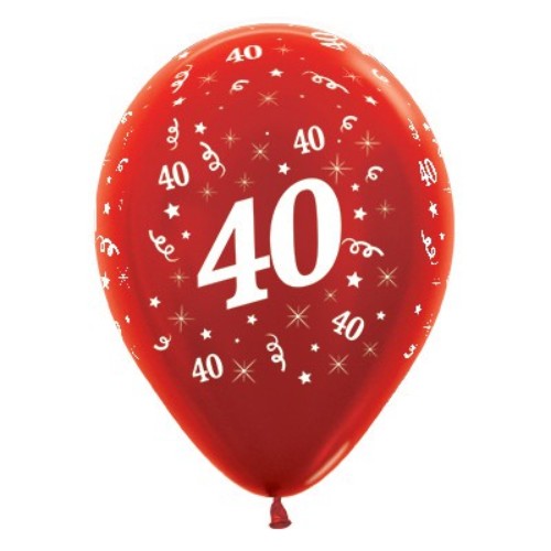 Vibrant pack of 25 red metallic pearl balloons for 40th birthday celebrations, adding elegance to your party décor.