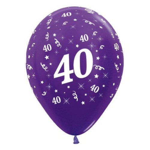 Purple violet metallic pearl balloons for age 40 celebrations, pack of 25, perfect for elegant decorations and memorable events.