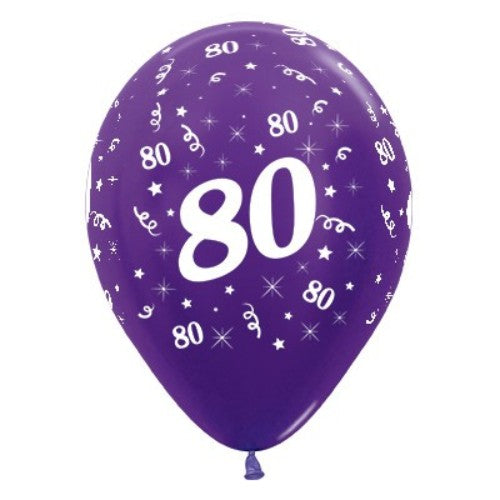 Purple violet metallic pearl balloons for 80th birthday, pack of 25, ideal for elegant party decorations.