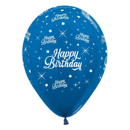 Pack of 6 shimmering blue metallic latex balloons for vibrant birthday celebrations and festive decor.
