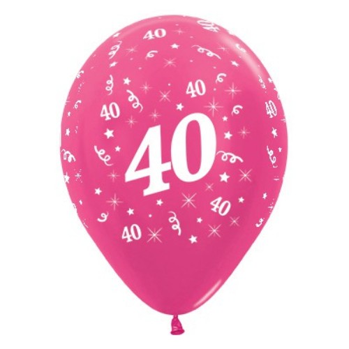 Fuchsia metallic balloons for 40th birthday celebrations, pack of 6, ideal for chic decor and memorable photo backdrops.