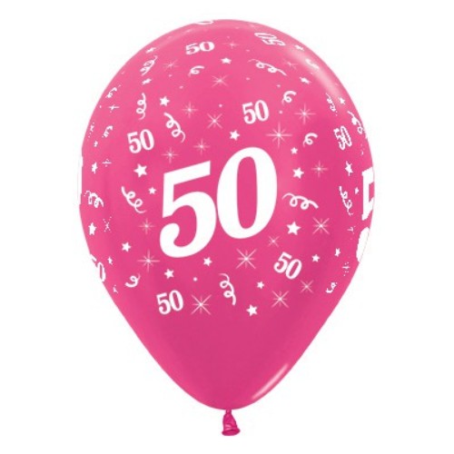 Fuchsia metallic balloons for 50th celebrations, pack of 6; vibrant, durable, perfect for stylish party decor.